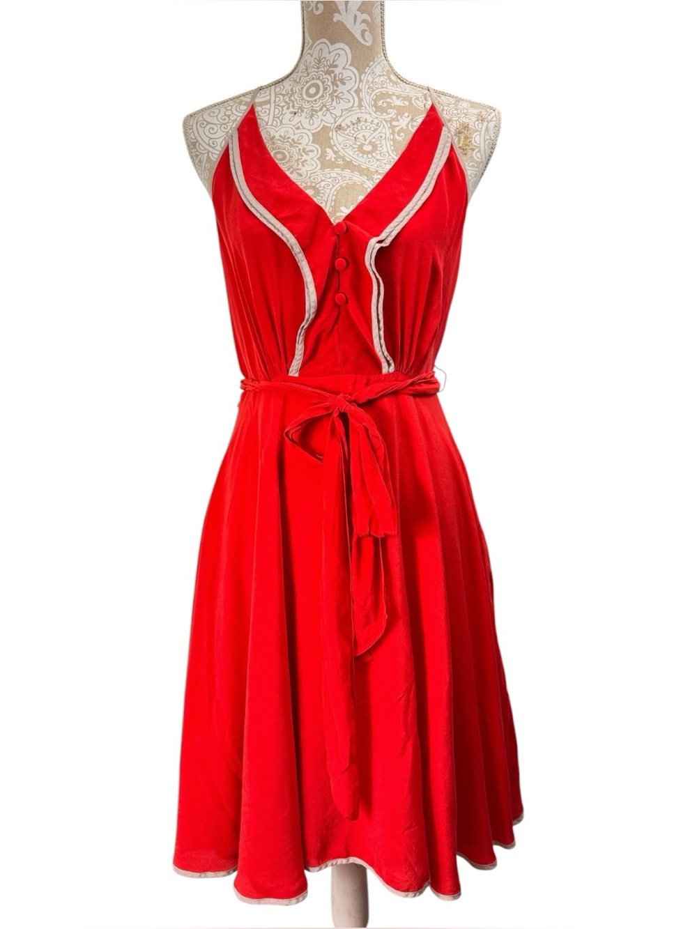 Anthropologie Girls of‎ Savoy Size 8 Silk Halter Dress Ruffle Trim Sun Retro